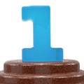 Number 1 One on ChoÃÂolate cake. 3D render Illustration